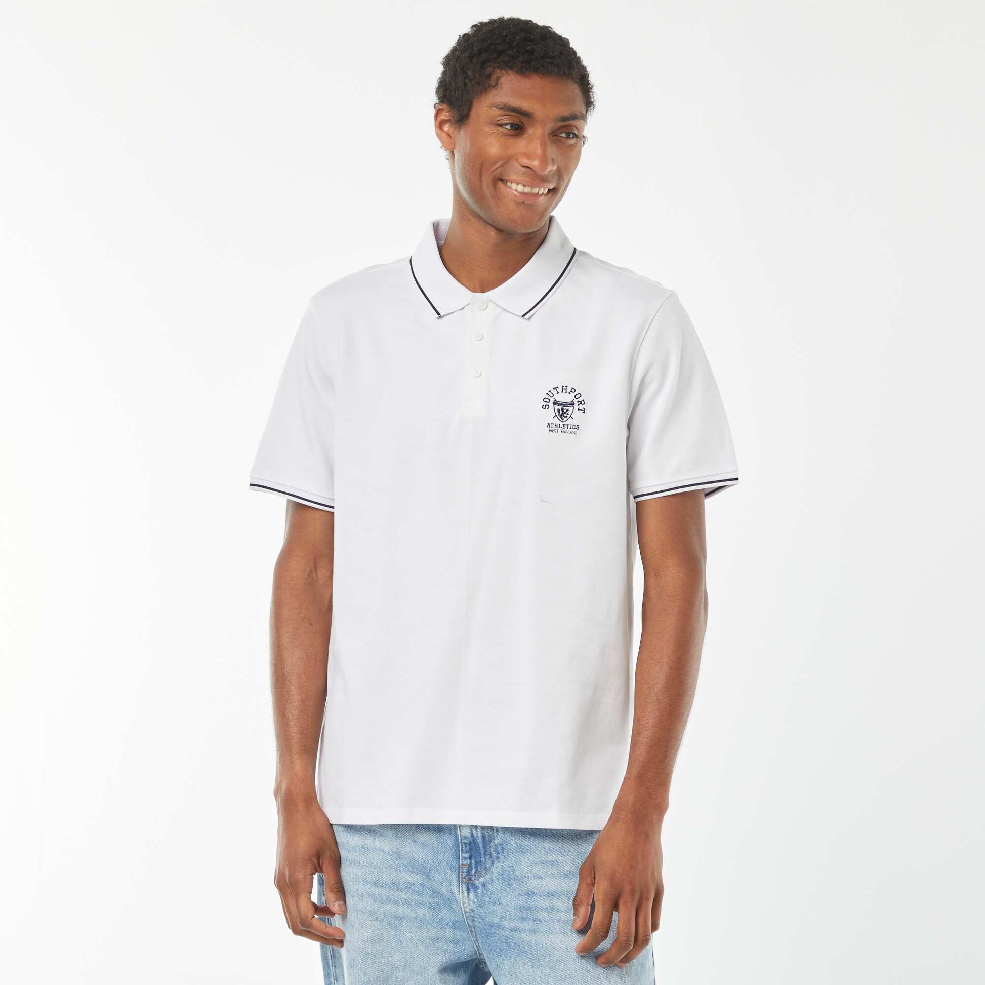 Polo en piqué de coton avec broderie à la poitrine BLANC
