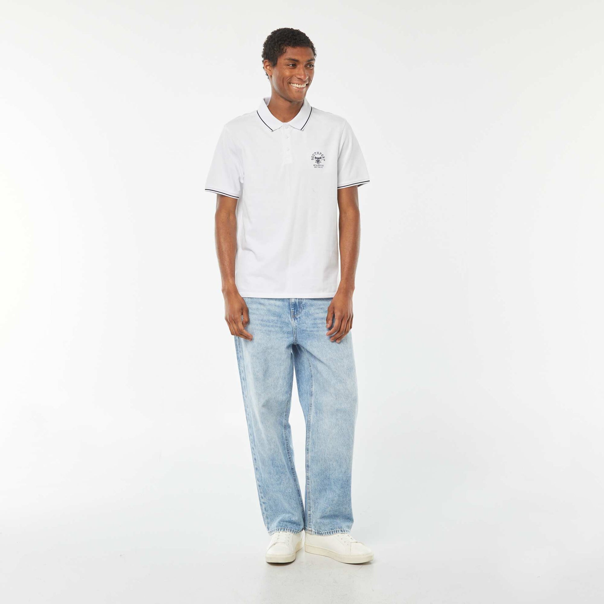 Polo en piqué de coton avec broderie à la poitrine BLANC
