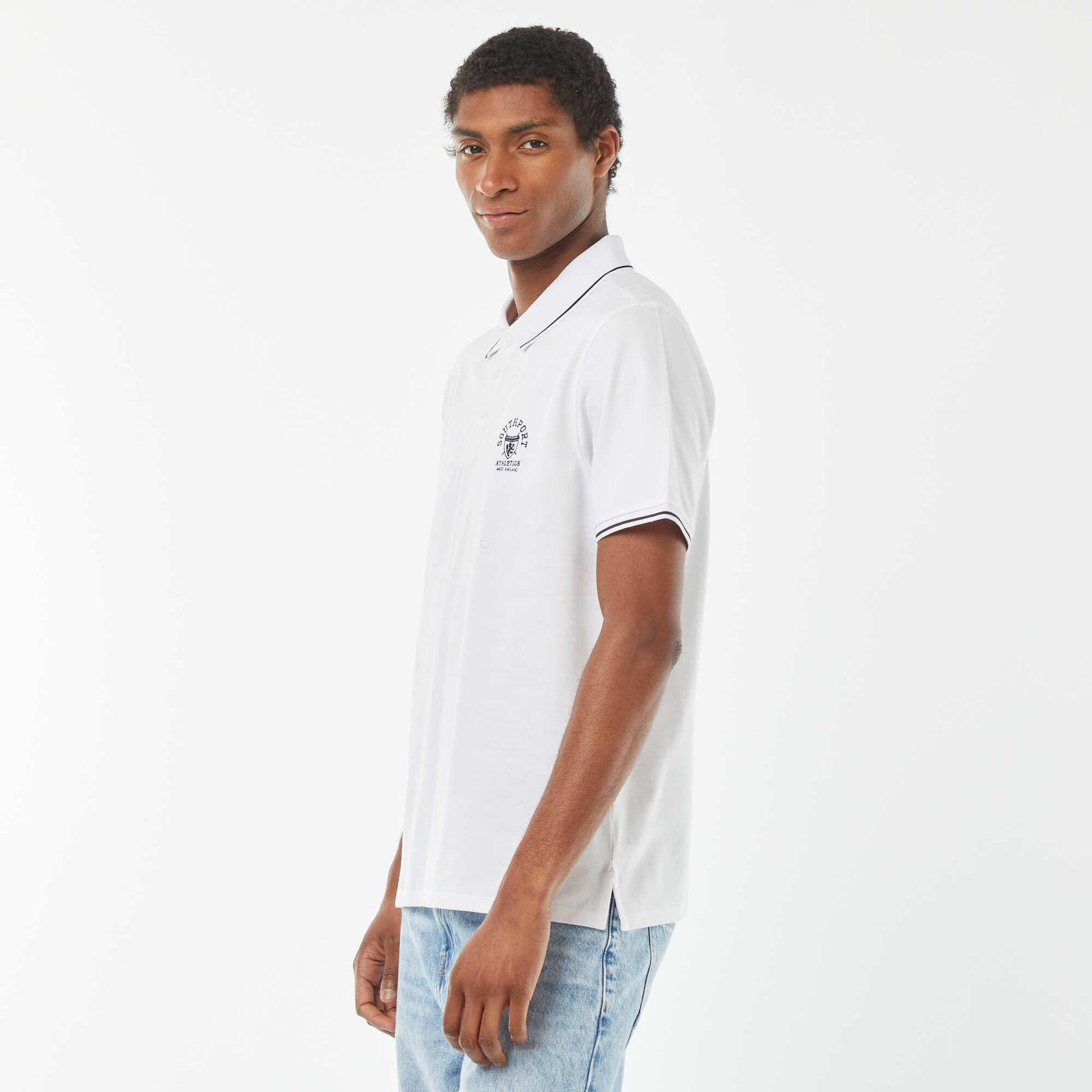 Polo en piqué de coton avec broderie à la poitrine BLANC
