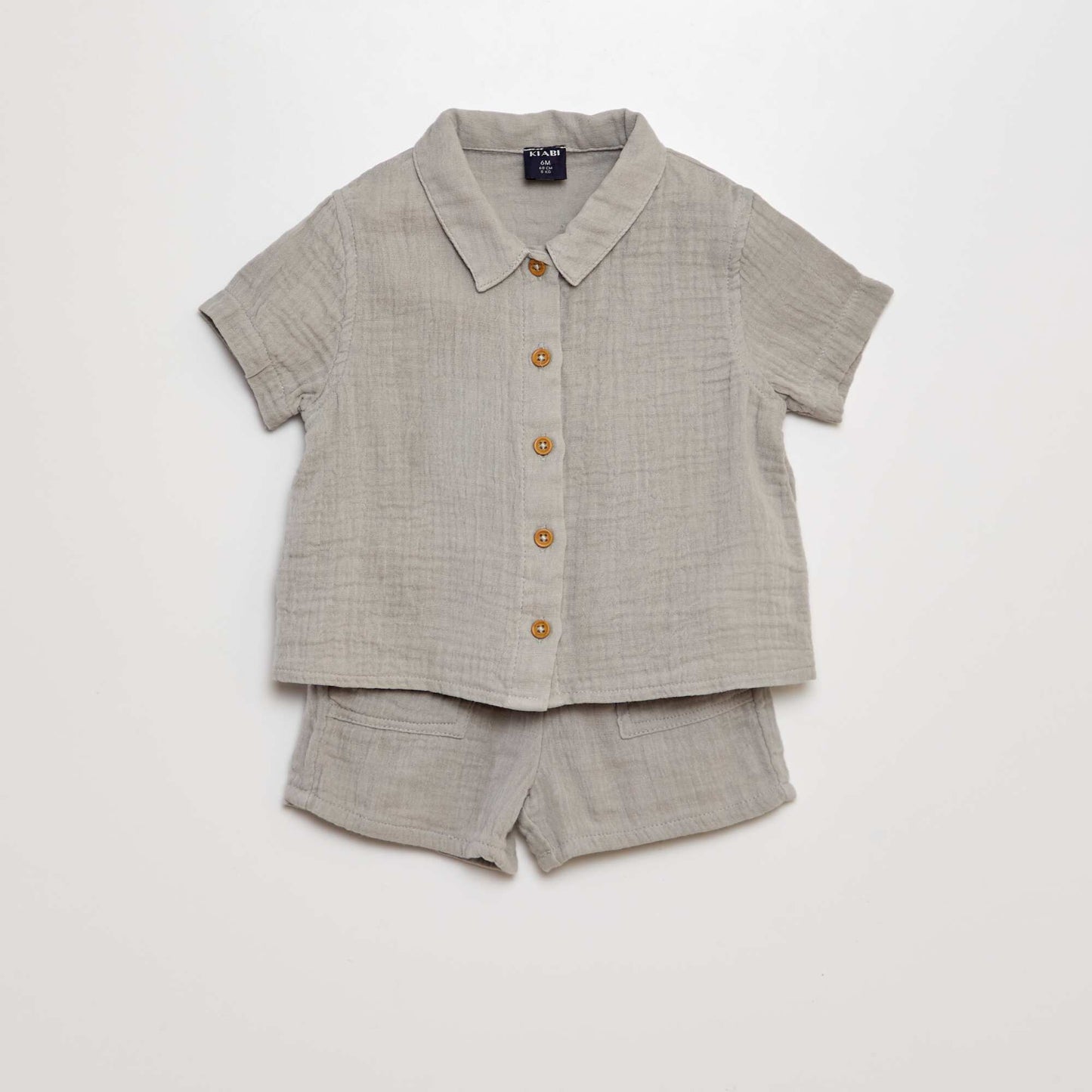 Ensemble chemise + short en gaze de coton - 2 pièces GRIS