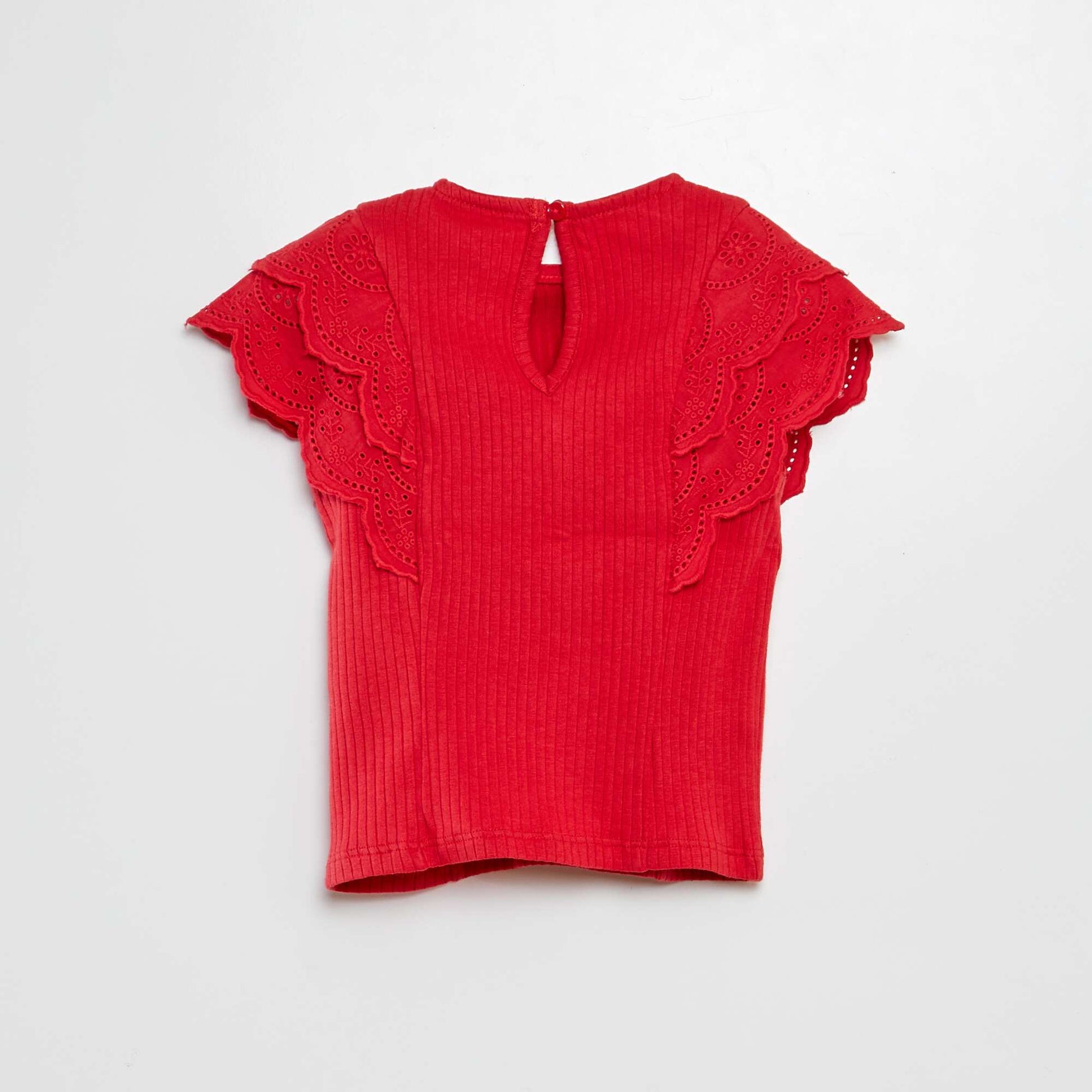 T-shirt avec manches brodées ROUGE