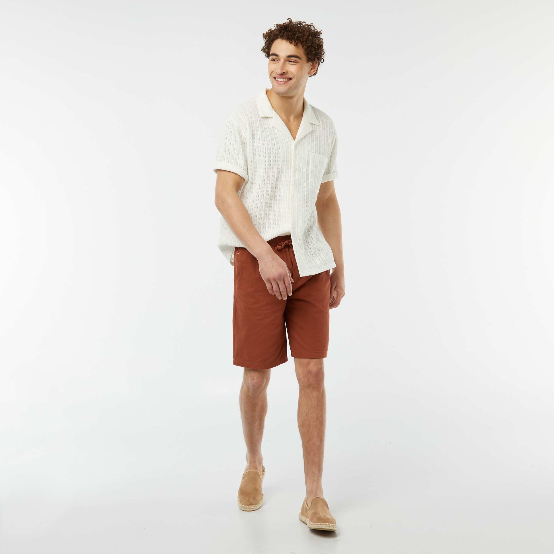 Chemise manches courtes en matière ajourée BLANC