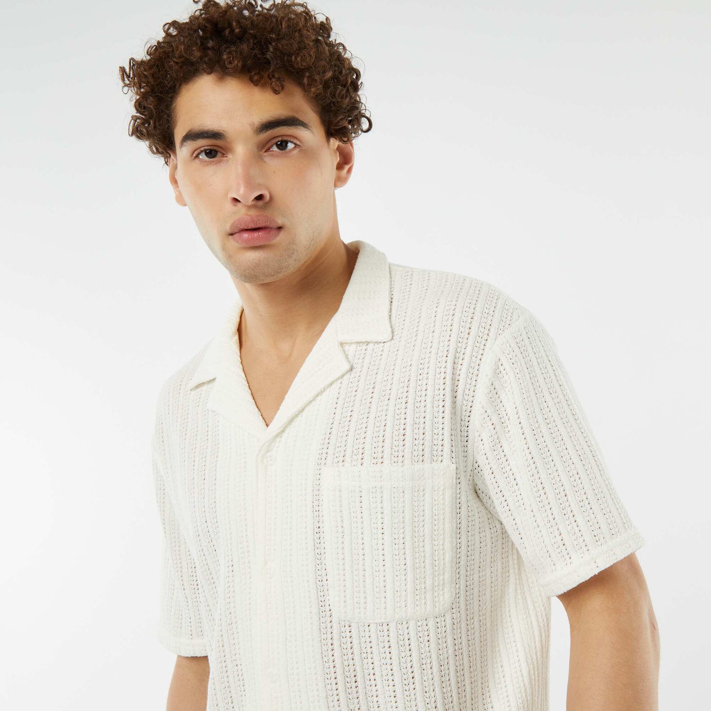 Chemise manches courtes en matière ajourée BLANC