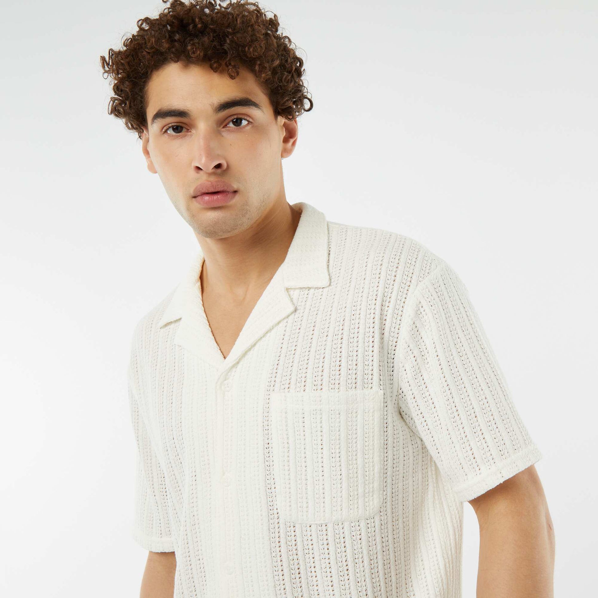 Chemise manches courtes en matière ajourée BLANC