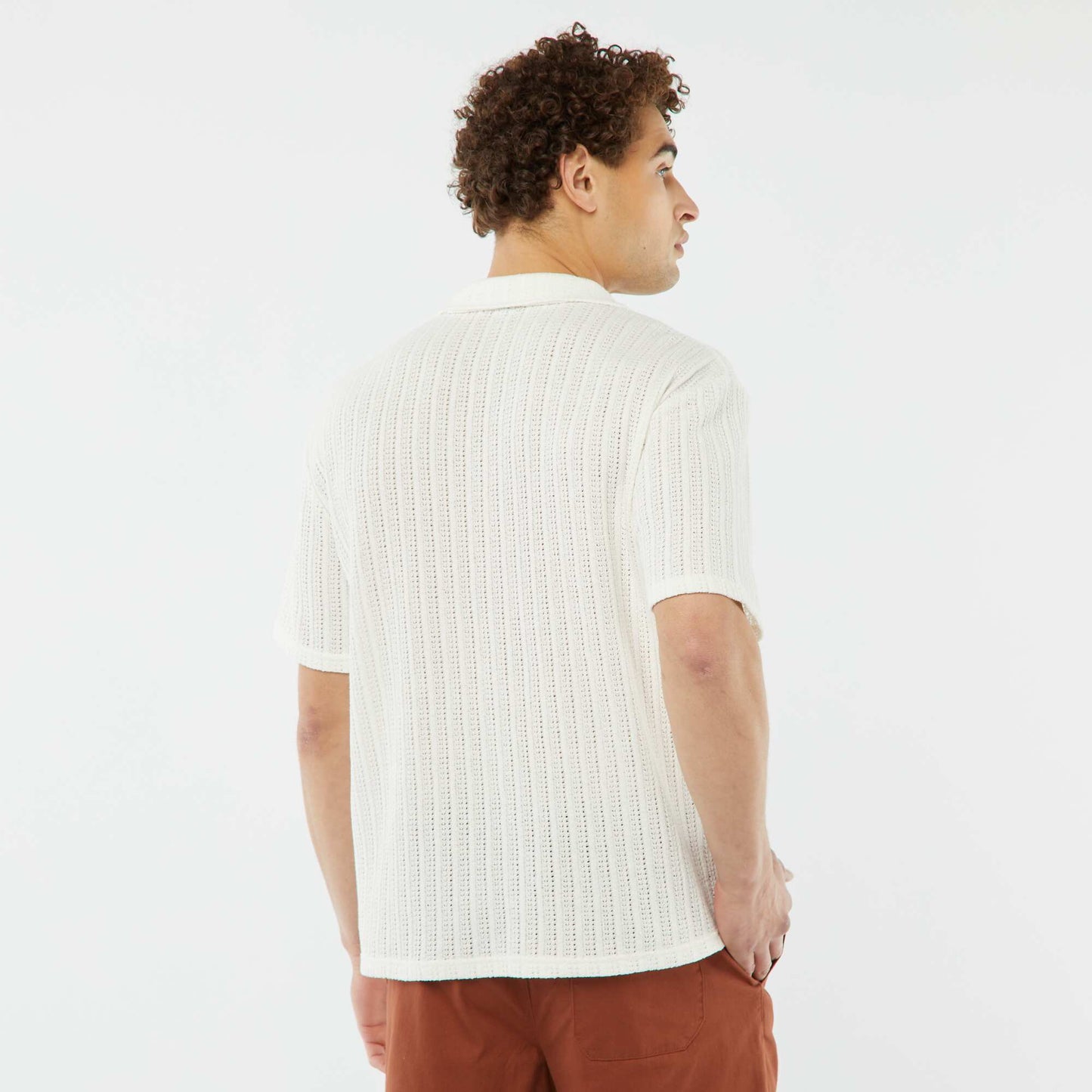 Chemise manches courtes en matière ajourée BLANC