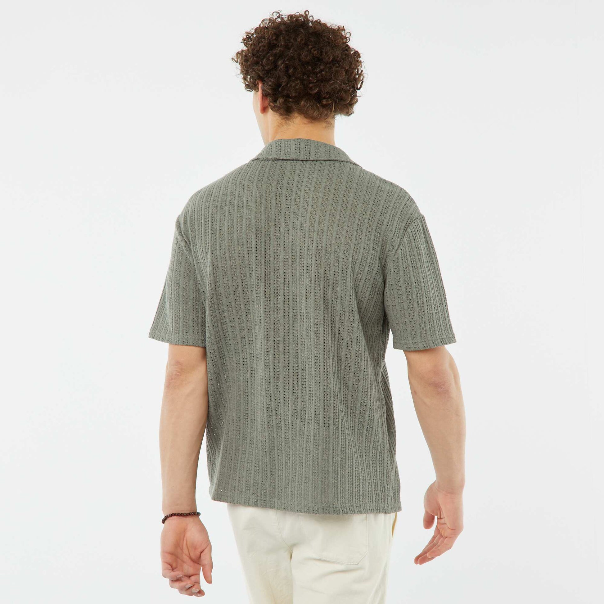 Chemise manches courtes en matière ajourée VERT