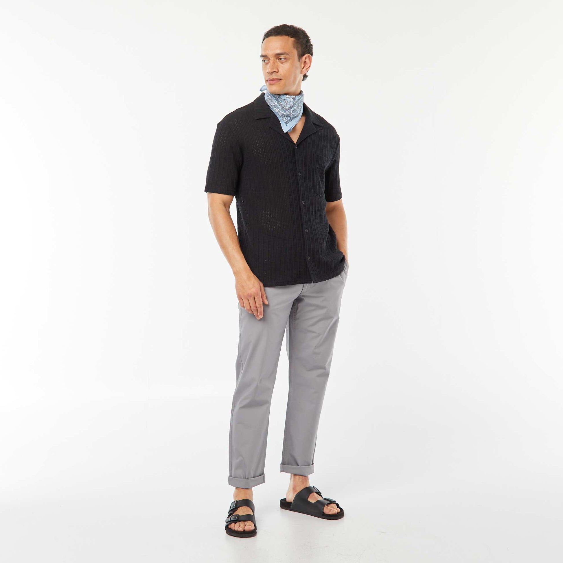 Chemise manches courtes en matière ajourée NOIR