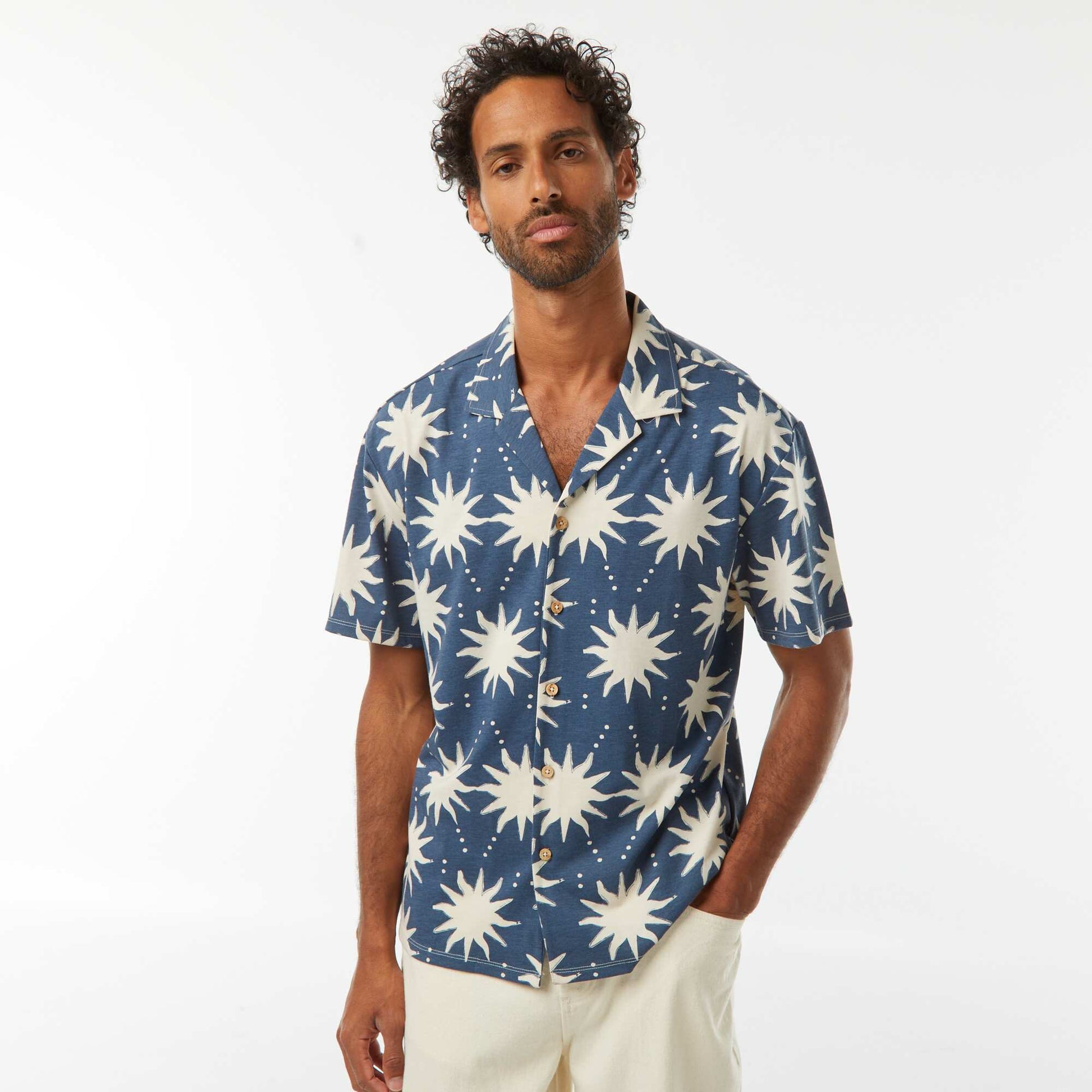 Chemise manches courtes à motif BLEU