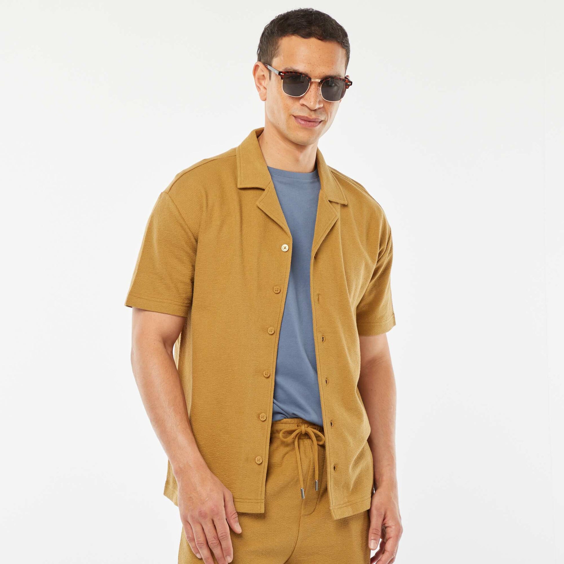 Chemise à manches courtes et col polo MARRON