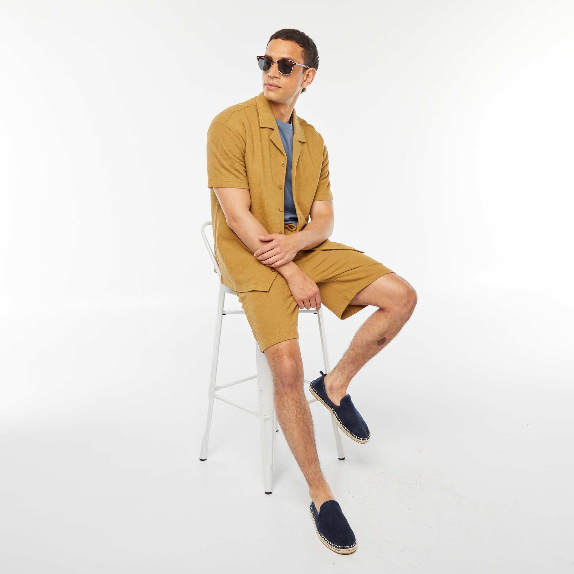 Chemise à manches courtes et col polo MARRON