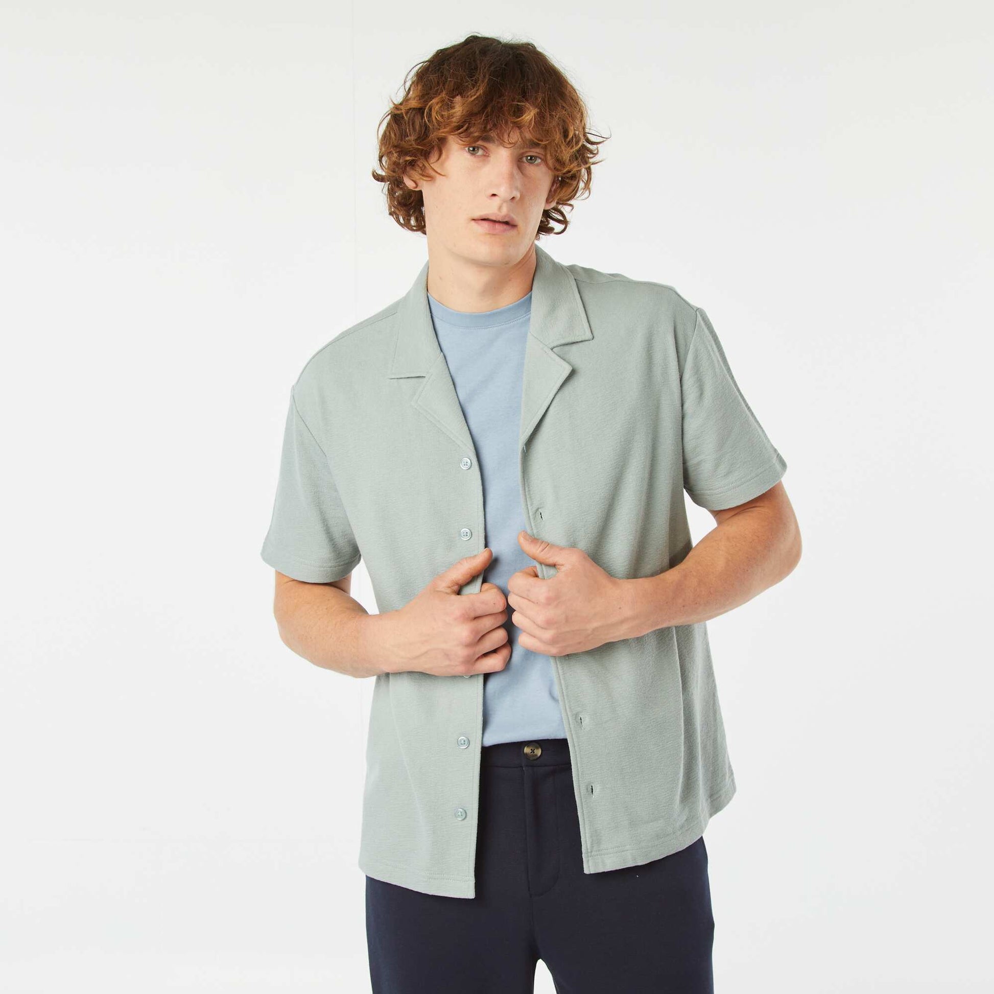 Chemise à manches courtes et col polo BLEU