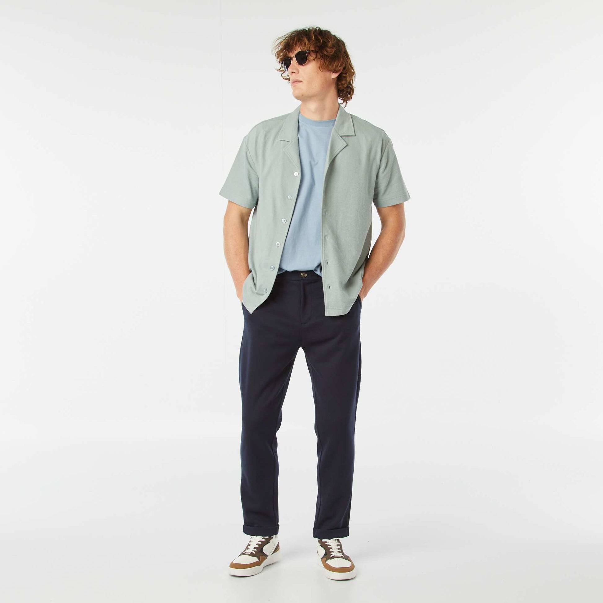 Chemise à manches courtes et col polo BLEU
