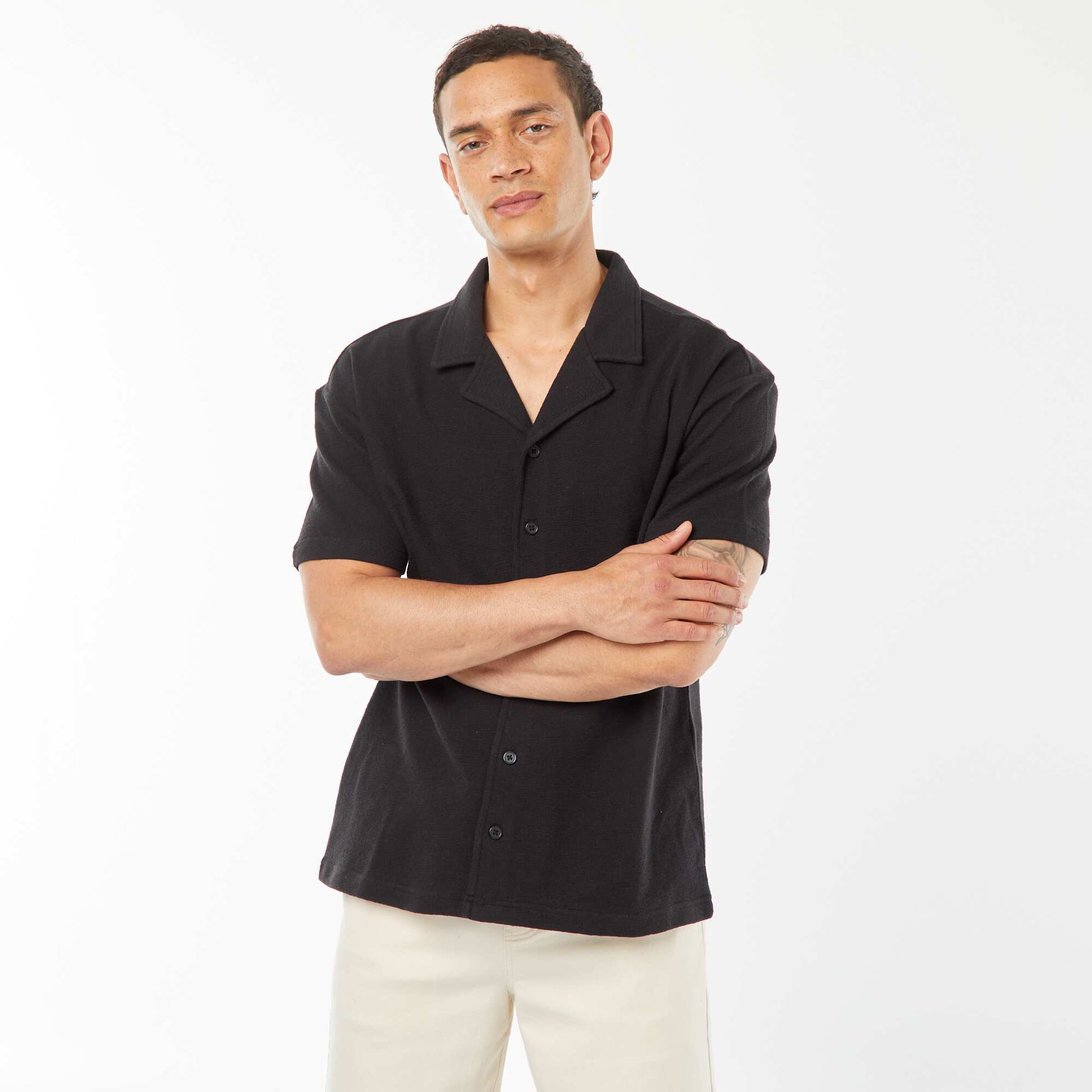 Chemise à manches courtes et col polo NOIR