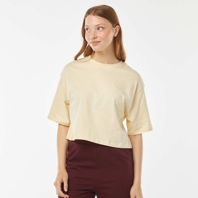 T-shirt uni coupe courte manches courtes BEIGE VANILLE