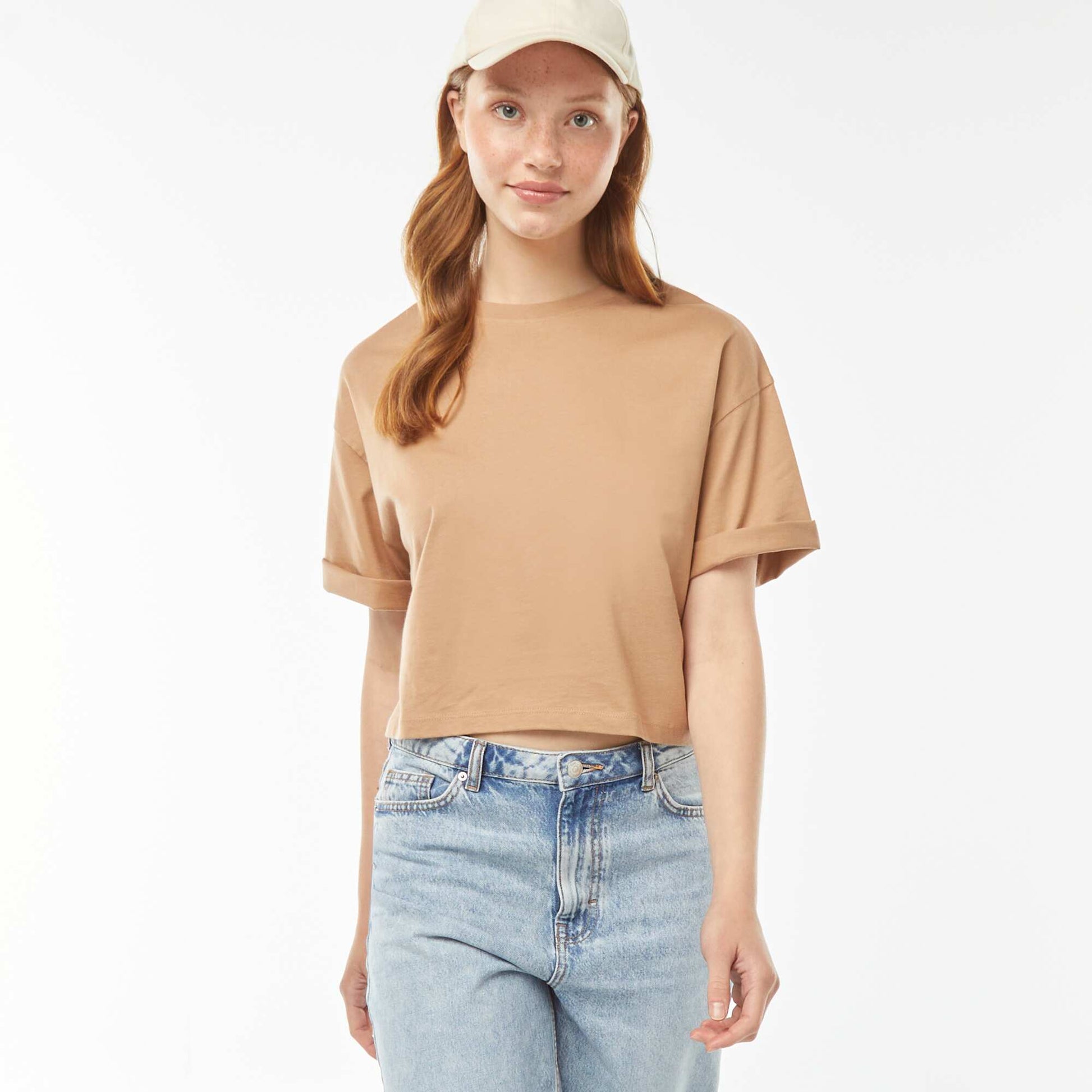 T-shirt uni coupe courte manches courtes BEIGE OLIVE