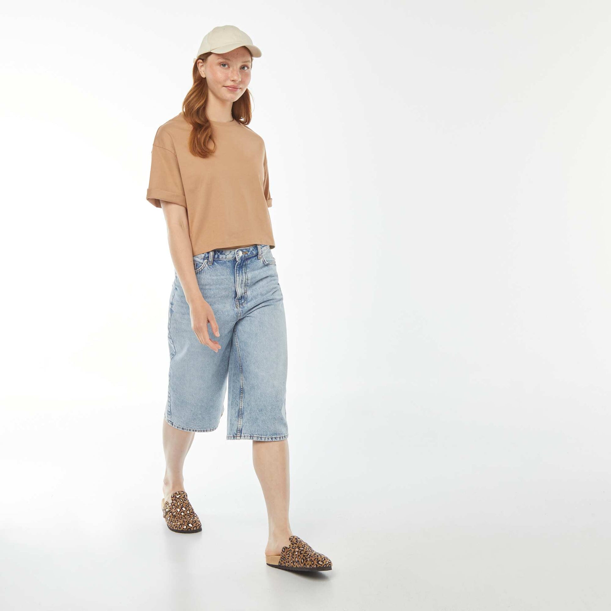 T-shirt uni coupe courte manches courtes BEIGE OLIVE