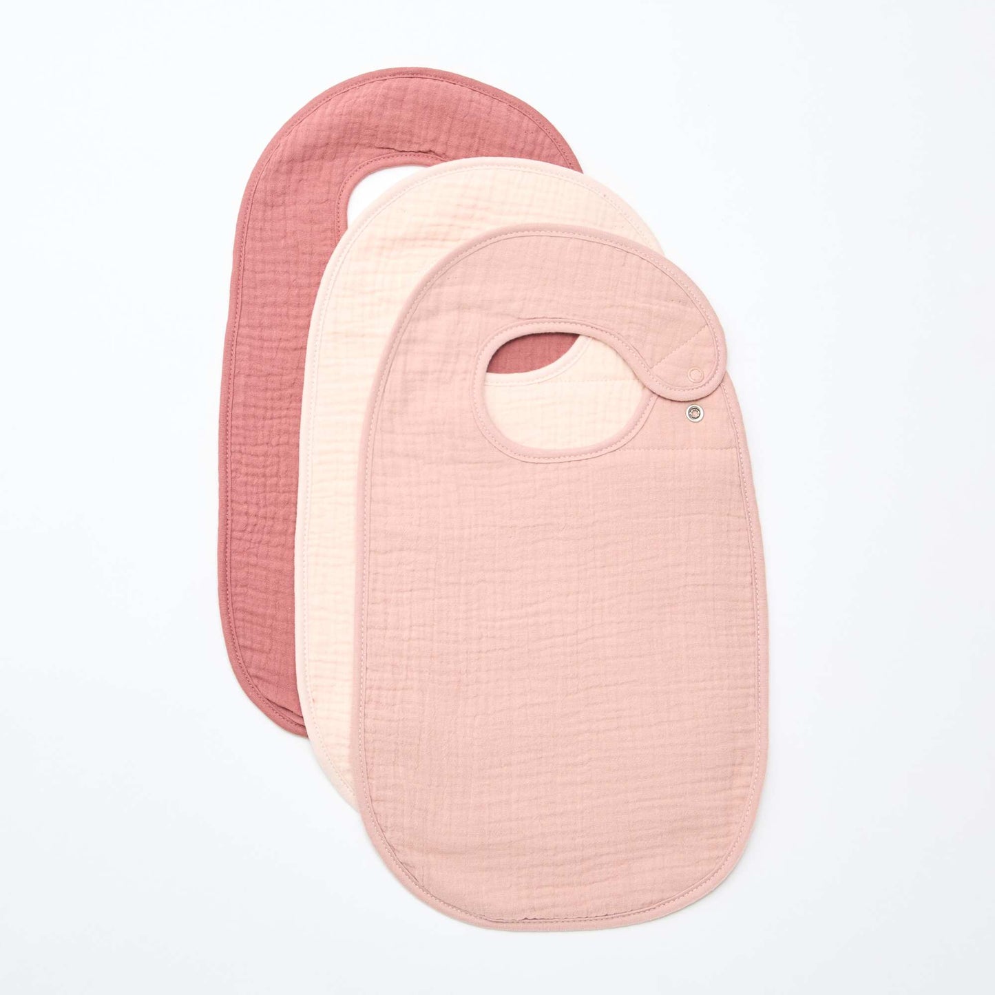 Lot de 3 bavoirs en gaze de coton doublure en éponge ROSE