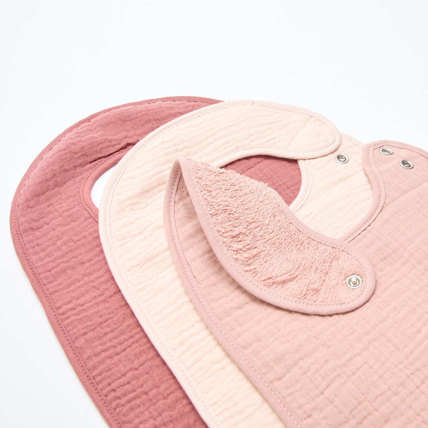 Lot de 3 bavoirs en gaze de coton doublure en éponge ROSE