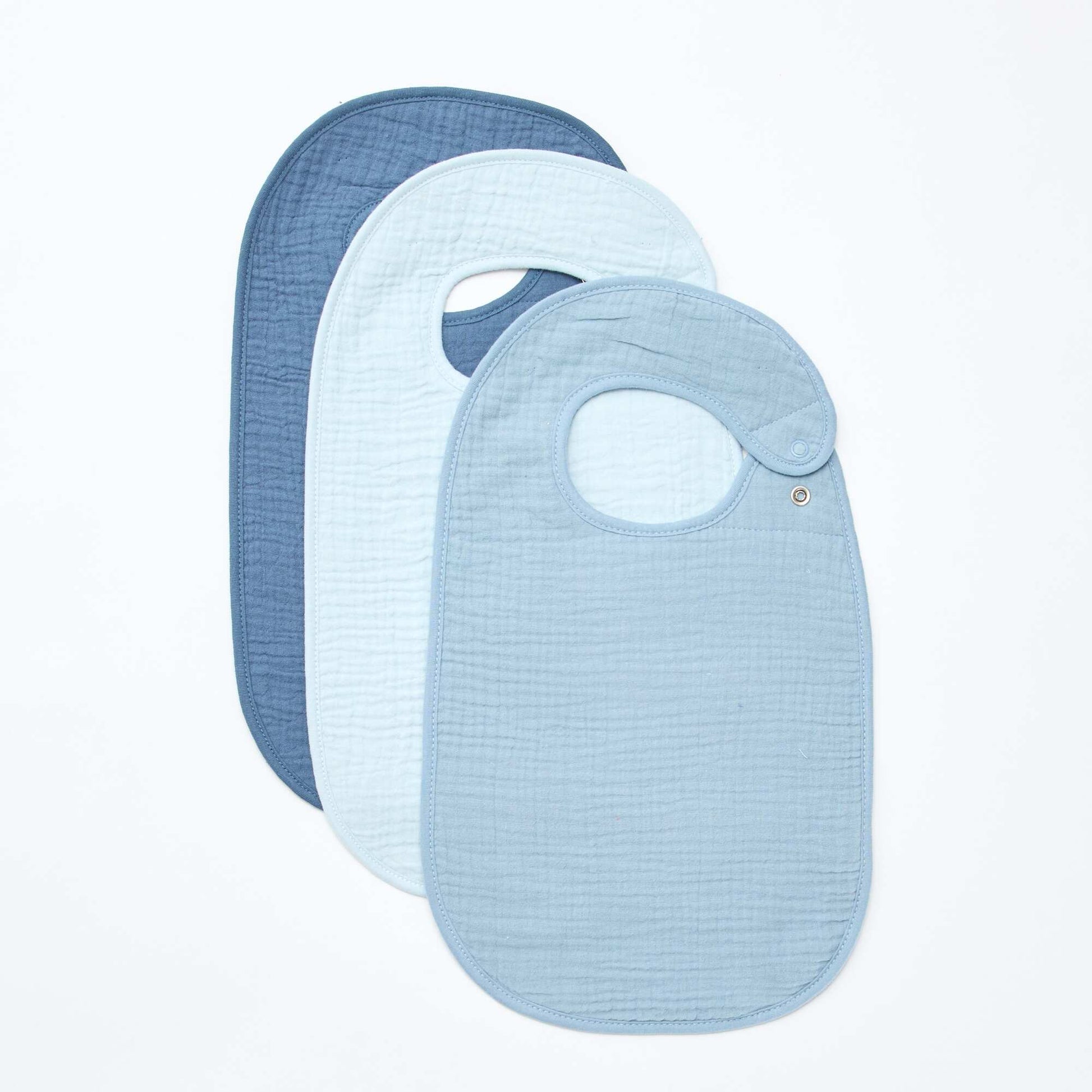 Lot de 3 bavoirs en gaze de coton doublure en éponge BLEU