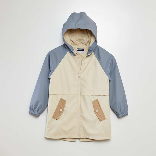 Parka en toile cirée avec capuche BLEU/BEIGE