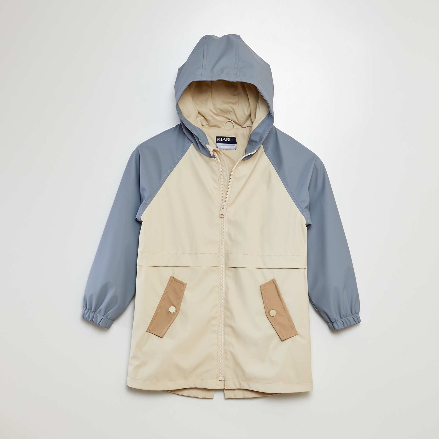 Parka en toile cirée avec capuche BLEU/BEIGE