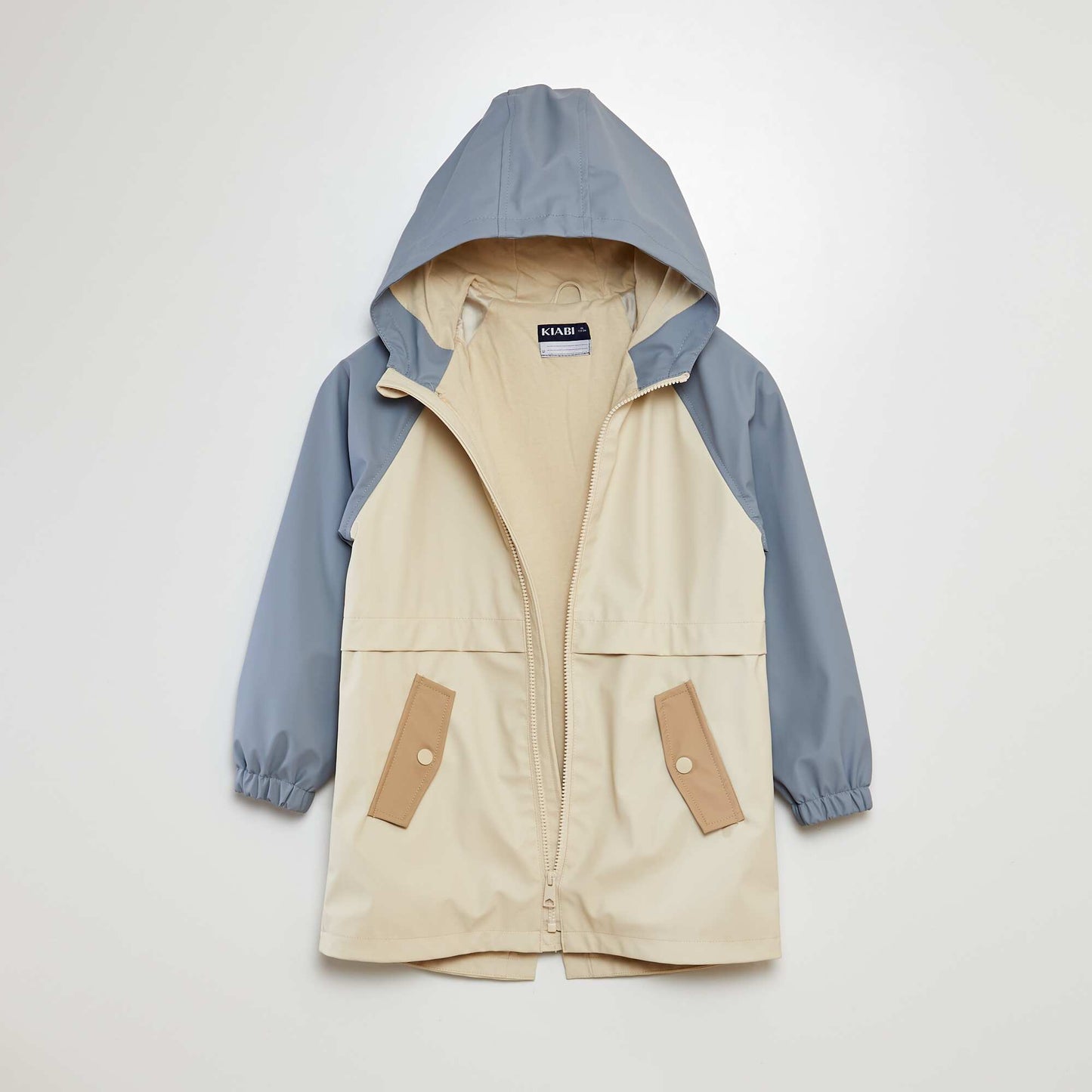 Parka en toile cirée avec capuche BLEU/BEIGE