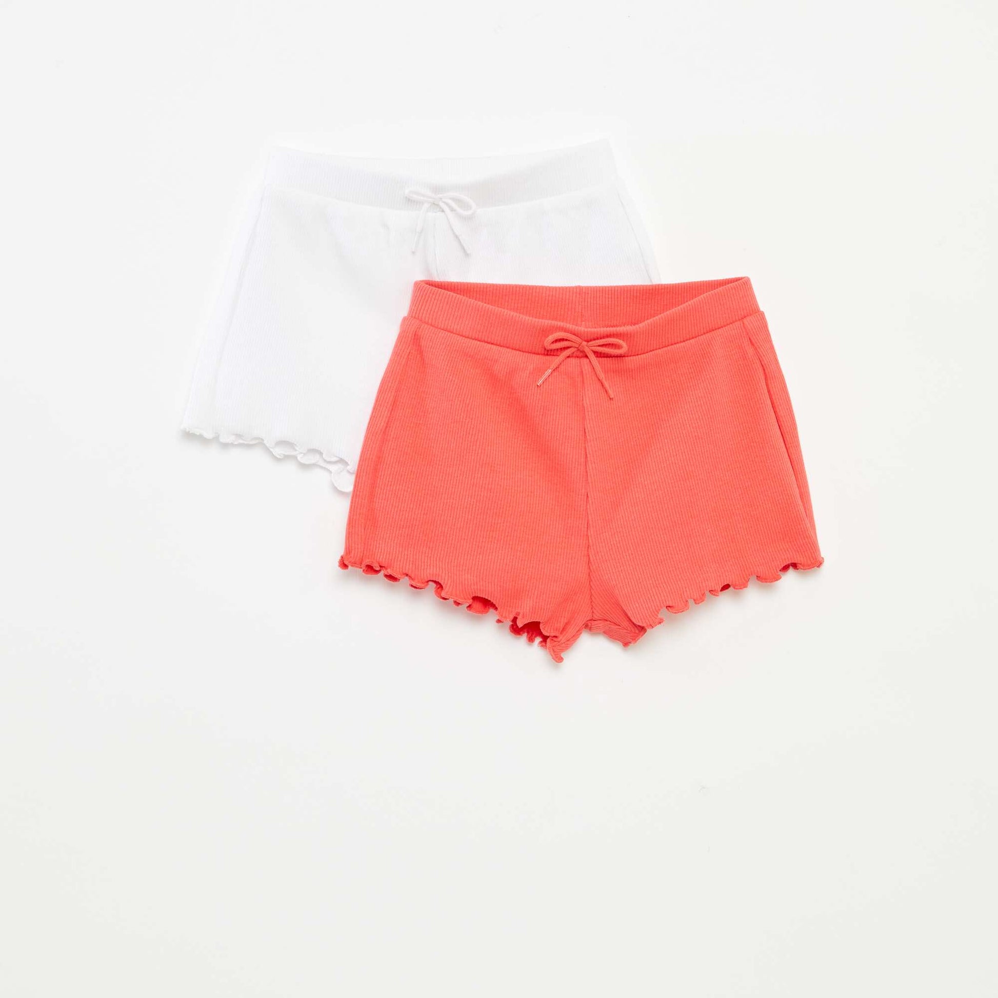 Lot de 2 shorts unis en maille côtelée ROUGE