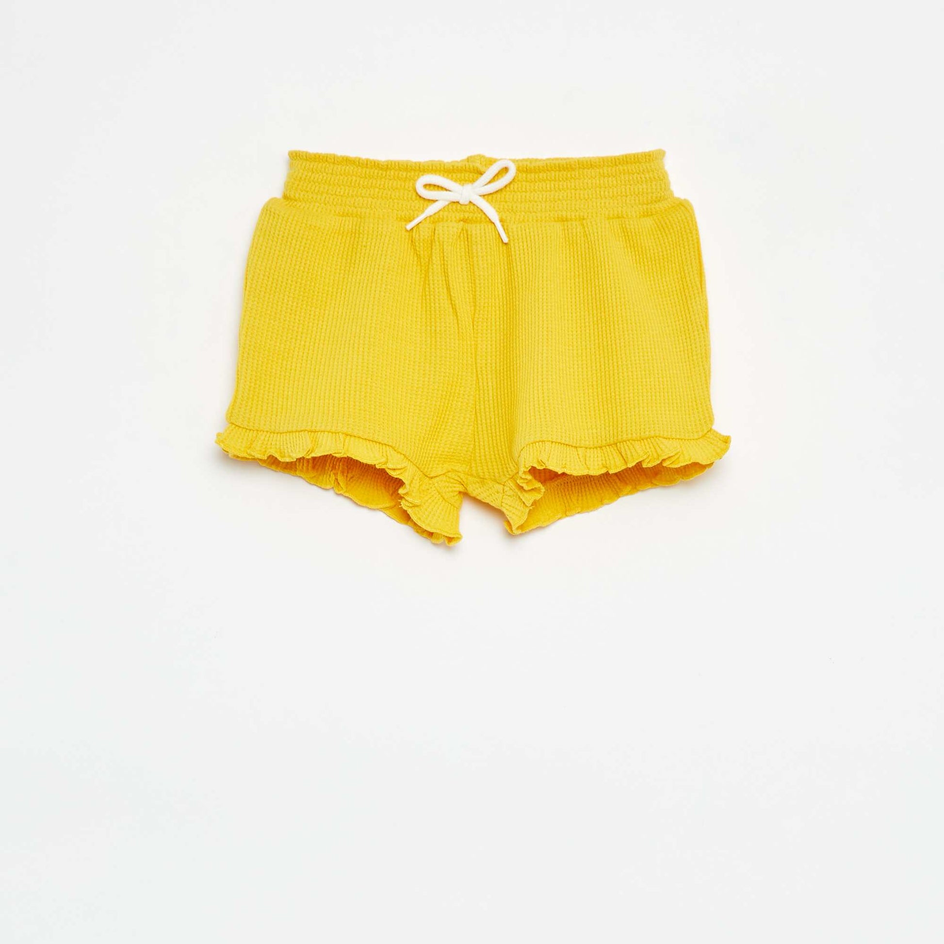 Short en maille gaufrée avec bords ondulés JAUNE
