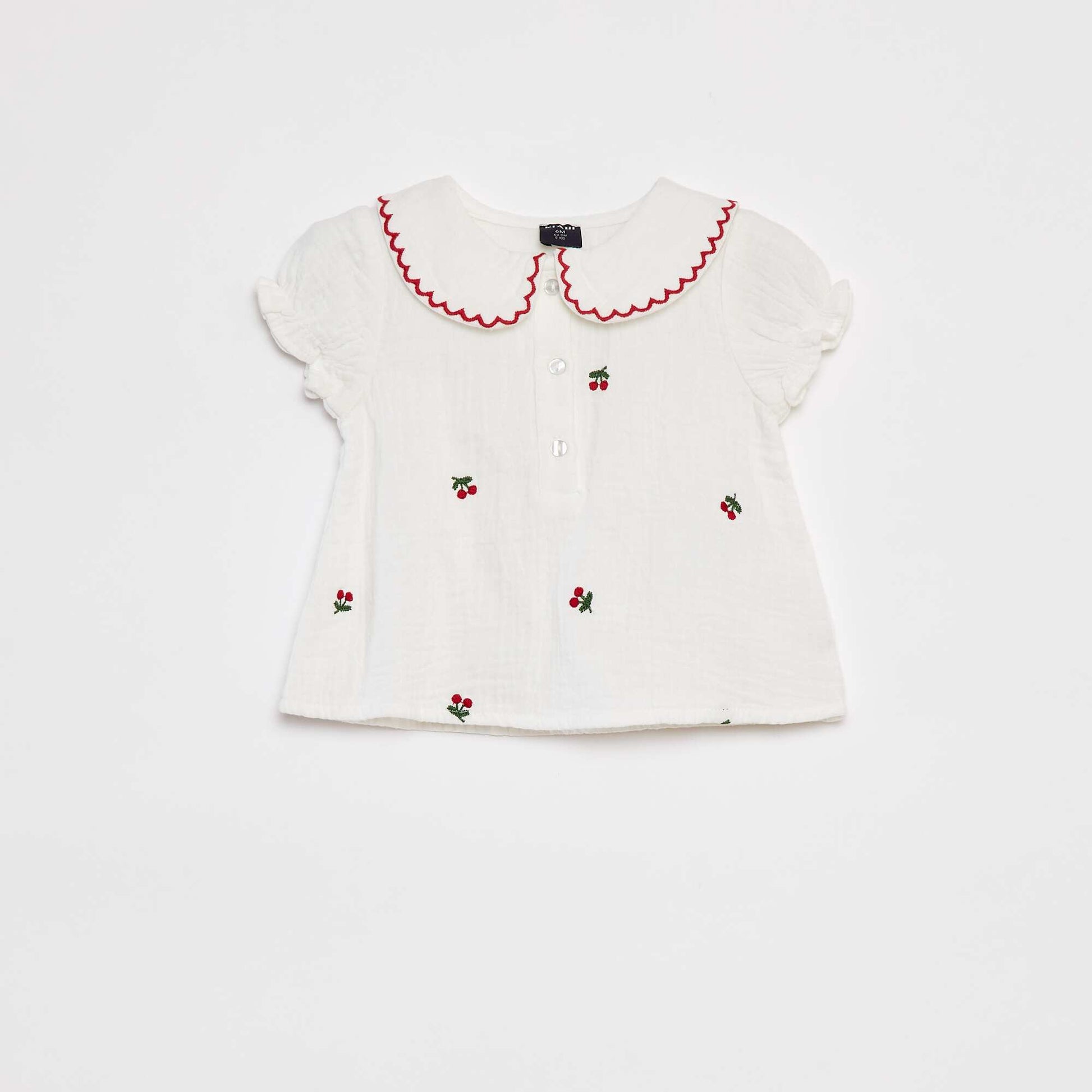 Blouse en gaze de coton avec col fantaisie BLANC
