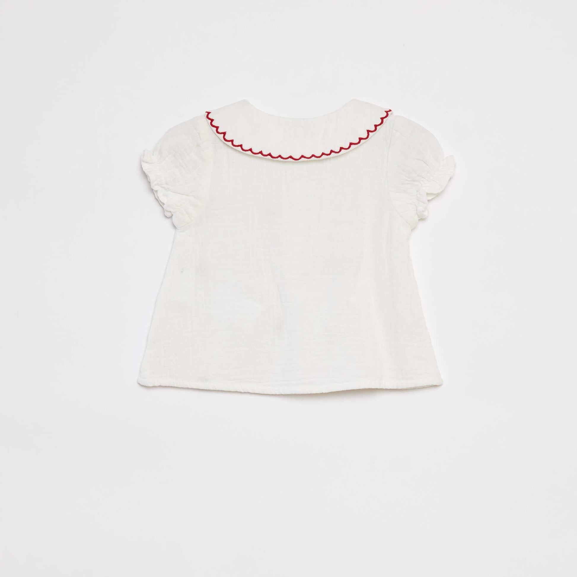 Blouse en gaze de coton avec col fantaisie BLANC