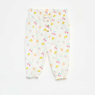 Pantalon sarouel chiné et imprimé BLANC