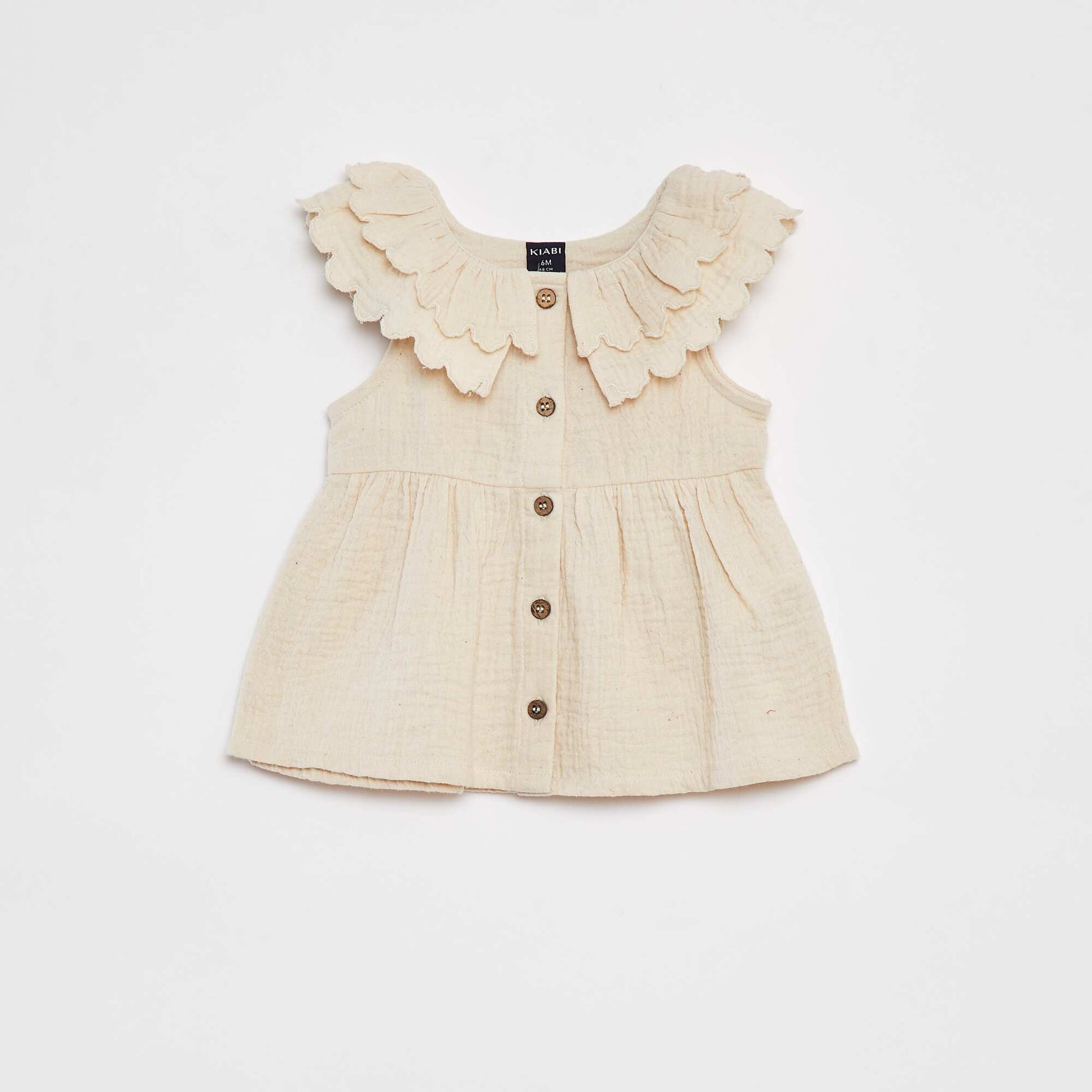 Robe en gaze de coton avec col volanté BLANC