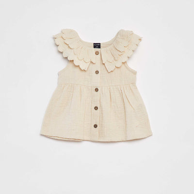 Robe en gaze de coton avec col volanté BLANC