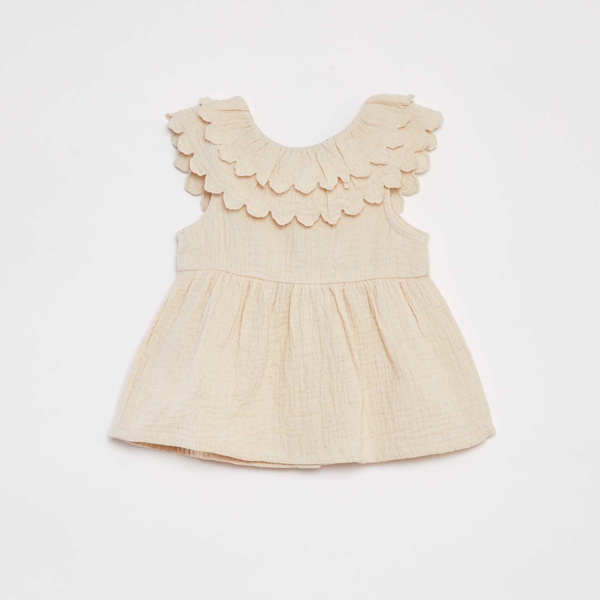 Robe en gaze de coton avec col volanté BLANC