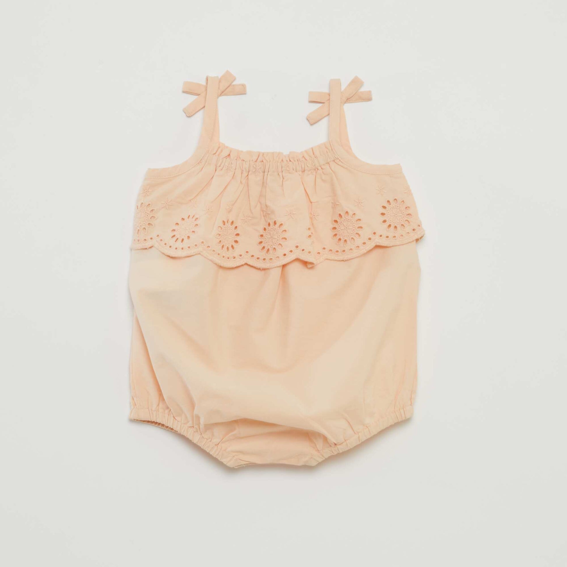 Barboteuse courte avec broderies anglaises BEIGE