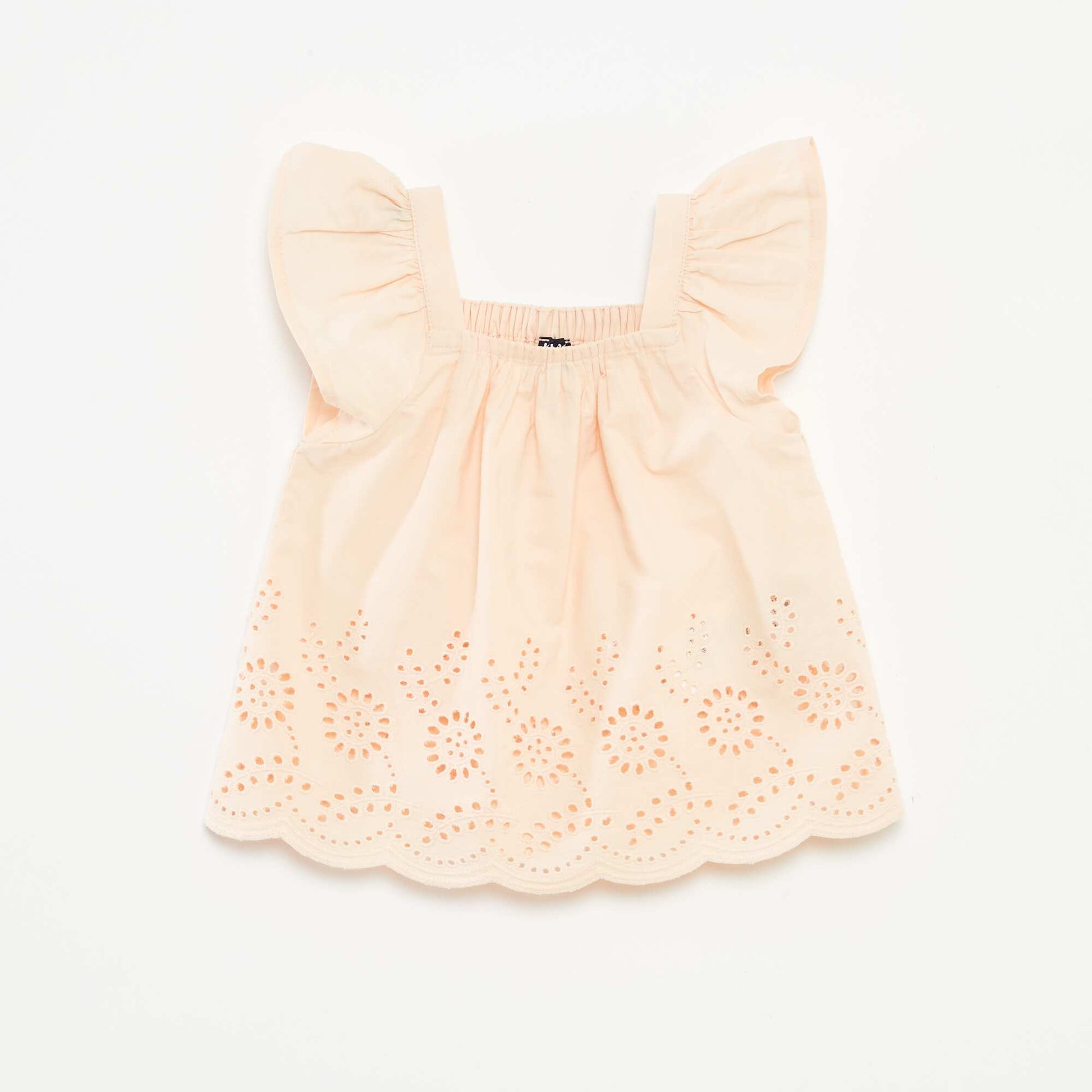 Blouse légère avec bretelles volantées et broderies BEIGE