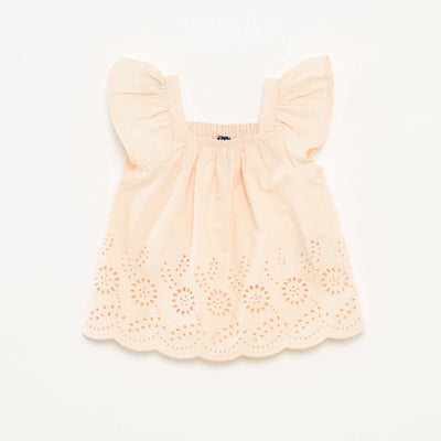 Blouse légère avec bretelles volantées et broderies BEIGE