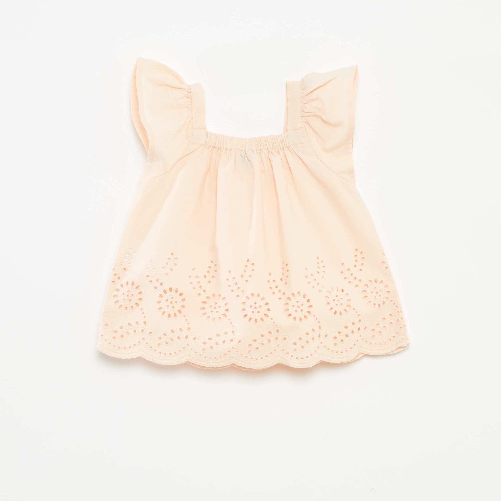 Blouse légère avec bretelles volantées et broderies BEIGE