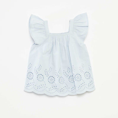 Blouse légère avec bretelles volantées et broderies BLEU