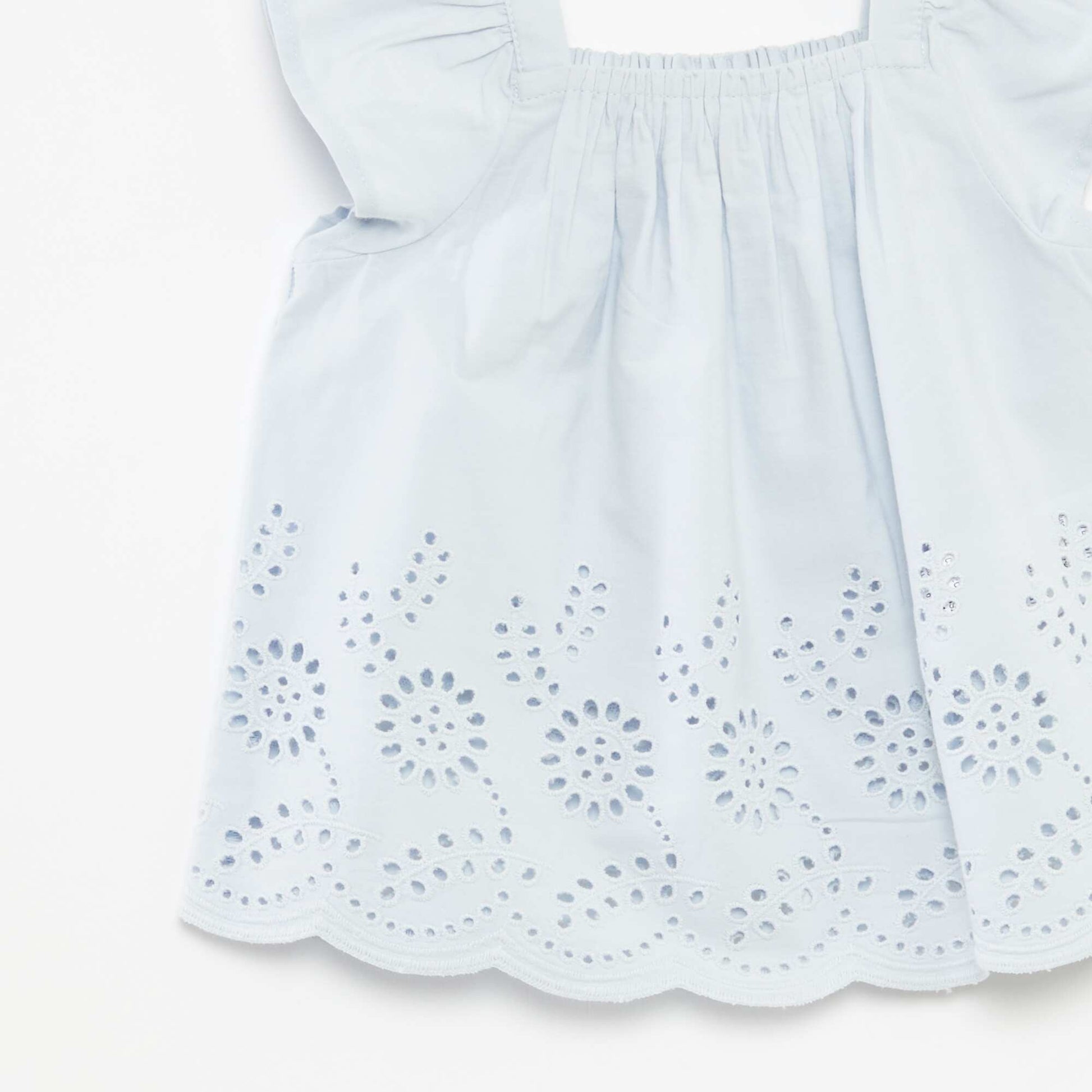 Blouse légère avec bretelles volantées et broderies BLEU