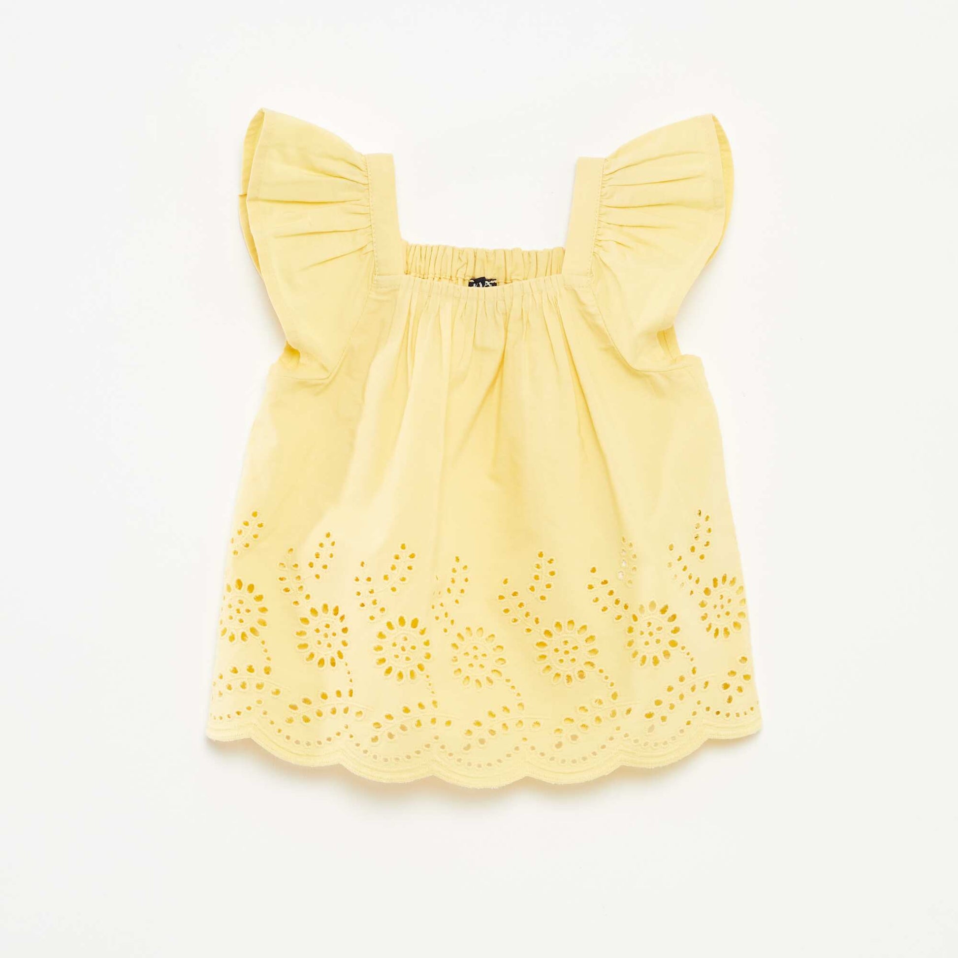 Blouse légère avec bretelles volantées et broderies JAUNE