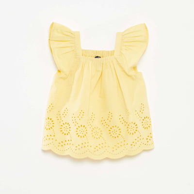 Blouse légère avec bretelles volantées et broderies JAUNE