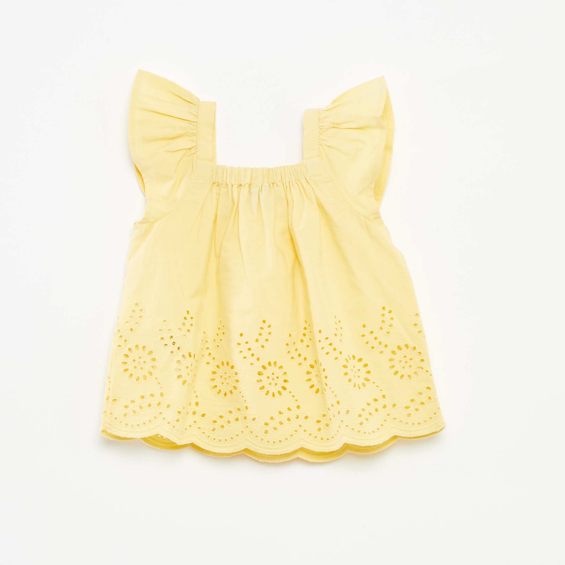 Blouse légère avec bretelles volantées et broderies JAUNE