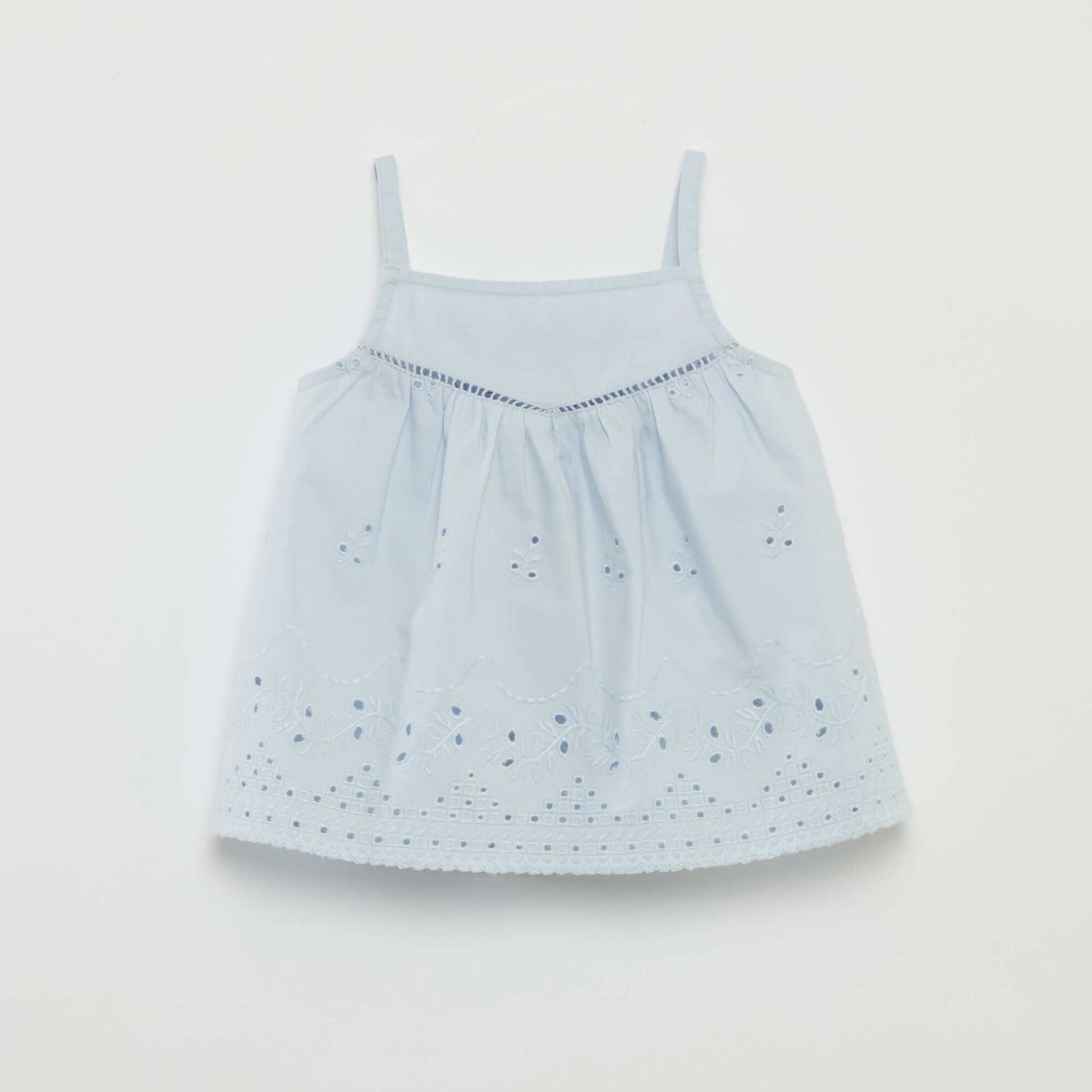 Blouse en popeline avec broderies anglaises BLEU