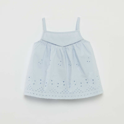 Blouse en popeline avec broderies anglaises BLEU
