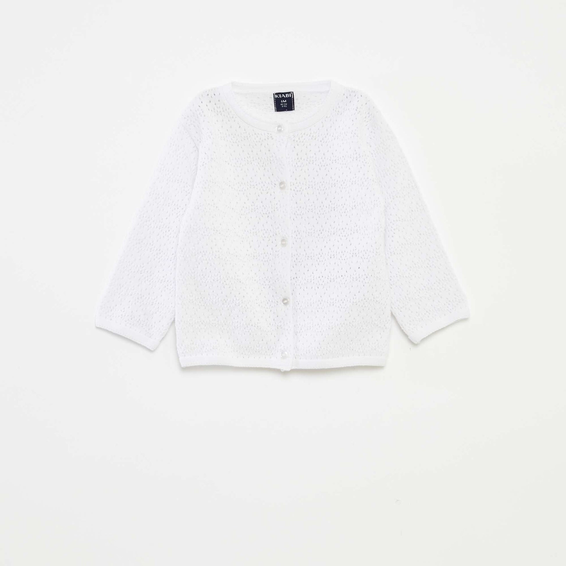 Gilet boutonné en maille ajourée BLANC