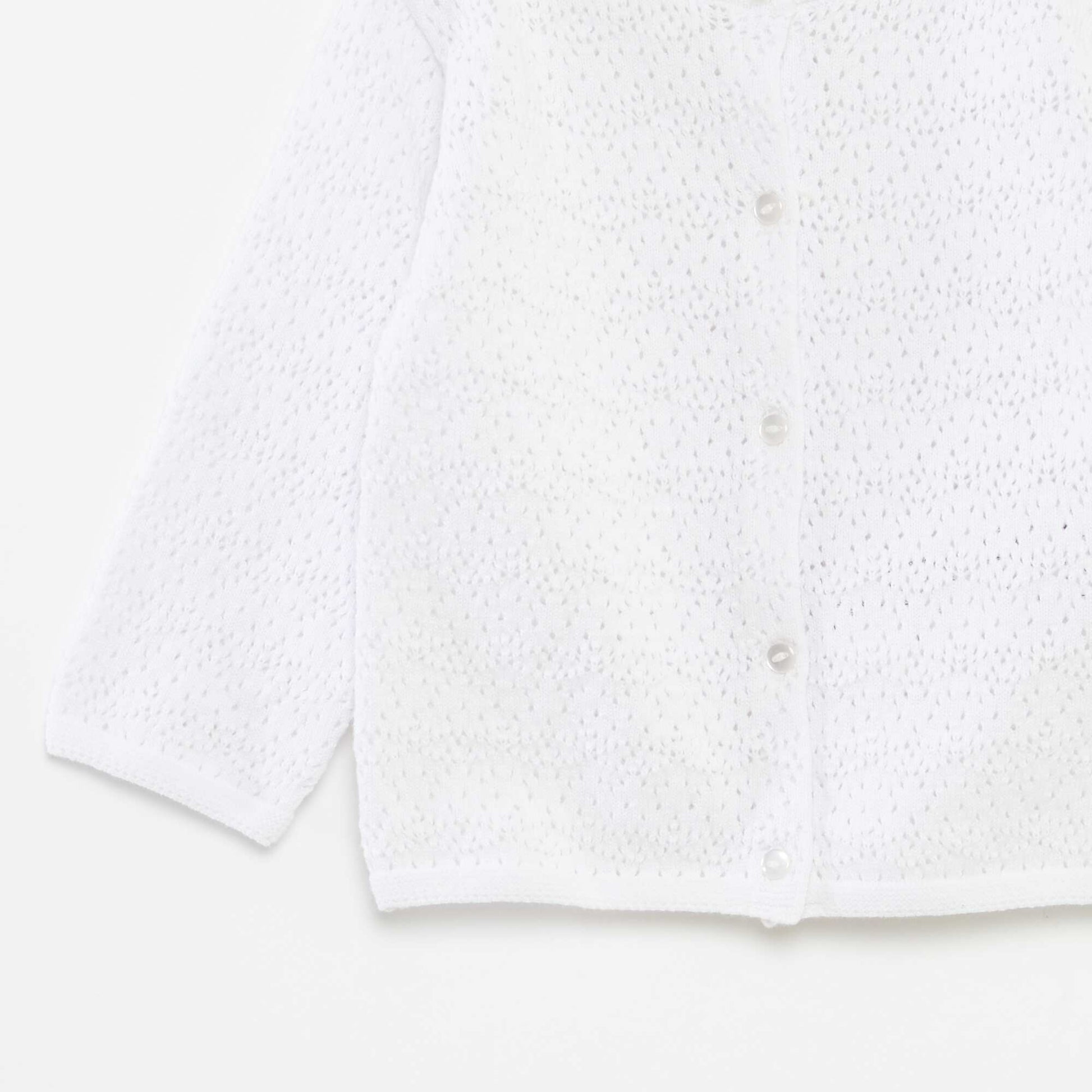 Gilet boutonné en maille ajourée BLANC