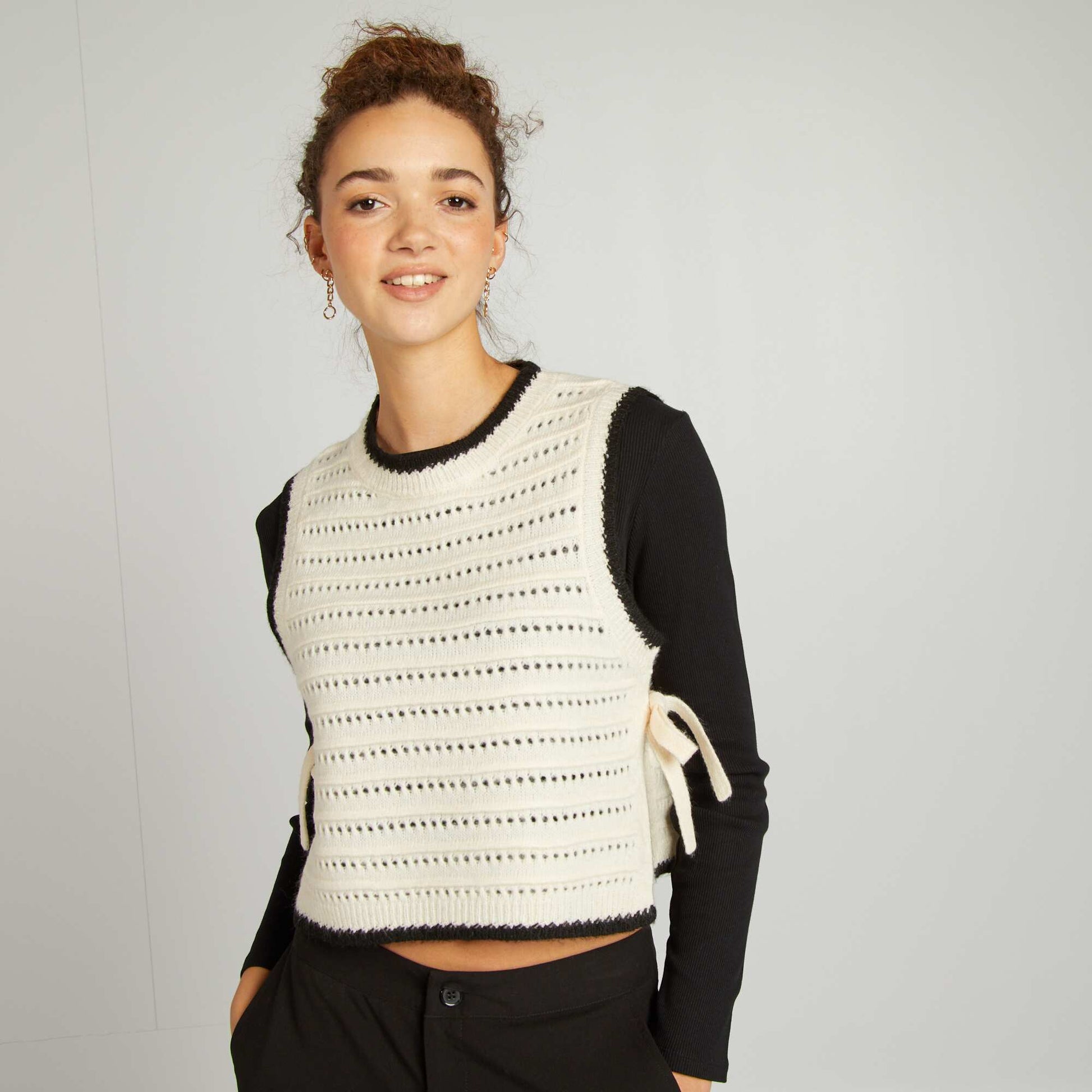 Pull sans manches bicolore BLANC