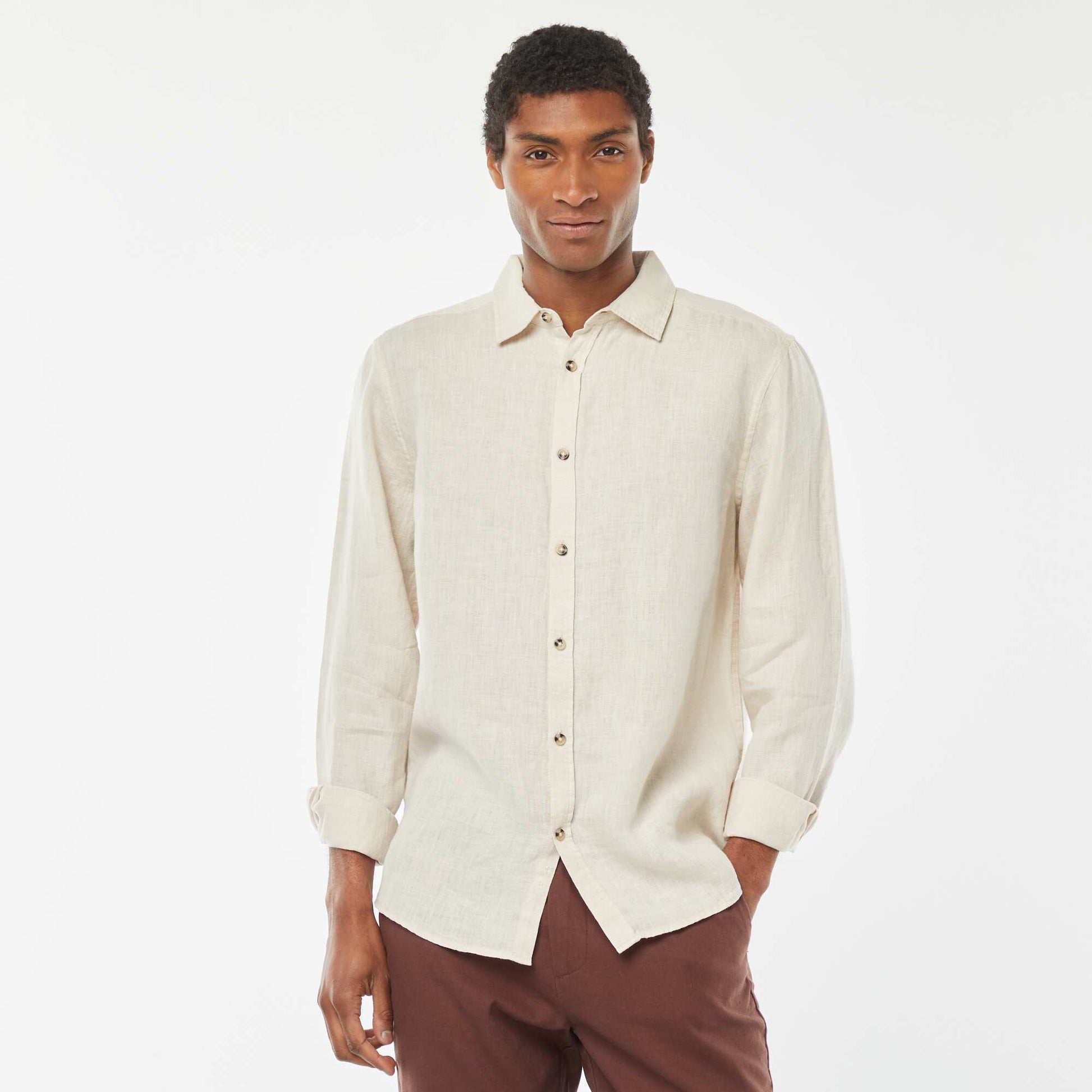 Chemise regular en lin BEIGE