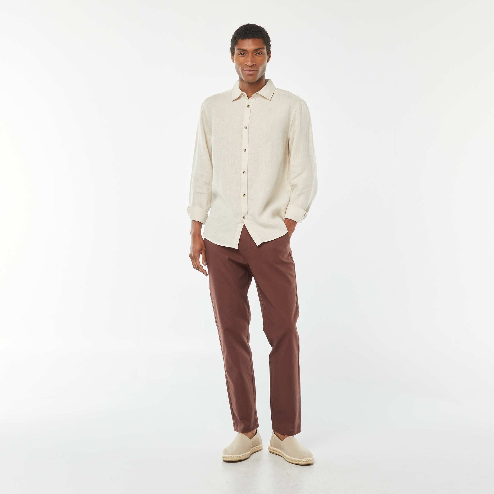Chemise regular en lin BEIGE